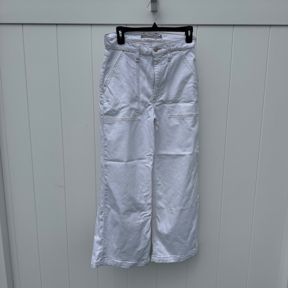 Hudson White Denim Mini Skirt Raw Hem Contrast Stitching Size 26 Womens